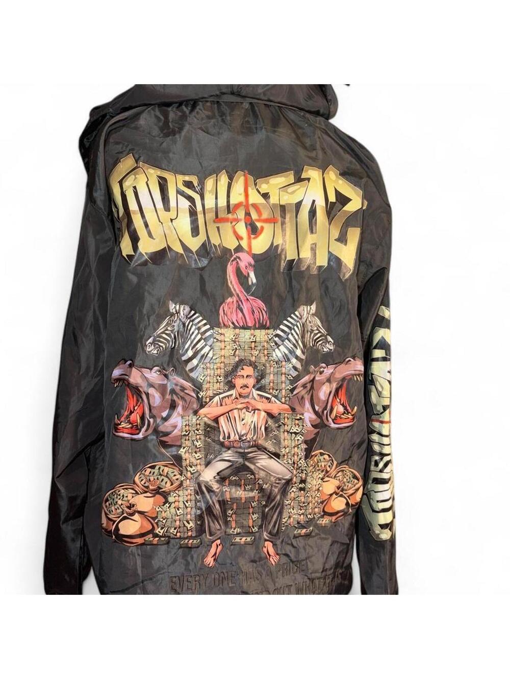 NWT Topshotta Men's Large Pablo Escobar Graphic Nylon Jacket Black Streetwear